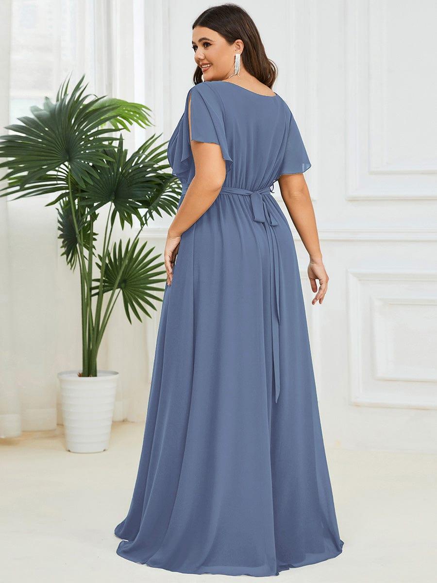 pretty LEORA|Plus Size Chiffon Tie-Waist Evening Dress
