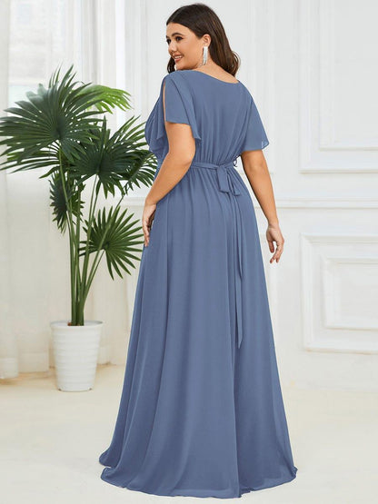 pretty LEORA|Plus Size Pleated Tie-Waist Chiffon Bridesmaid Dress