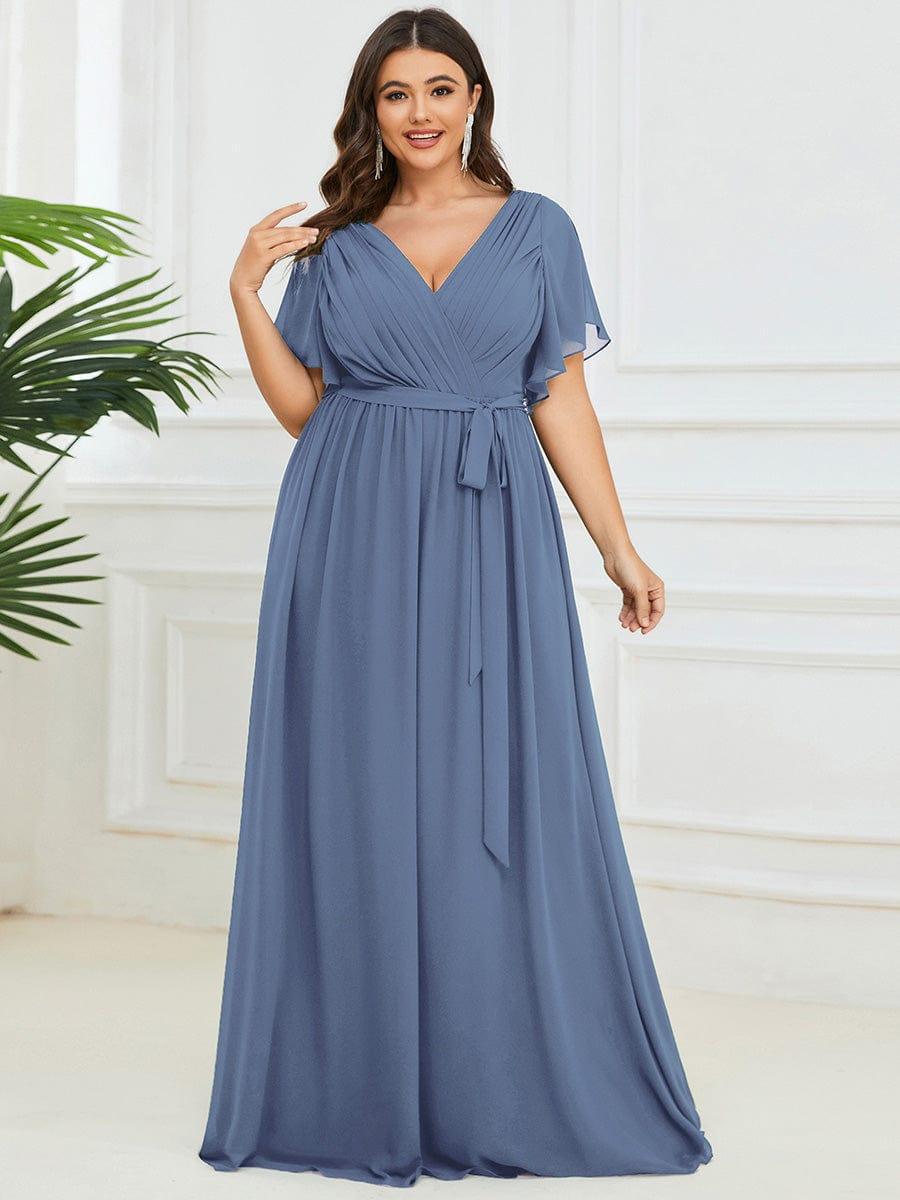 pretty LEORA|Plus Size Chiffon Tie-Waist Evening Dress