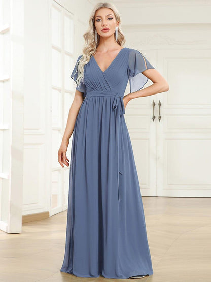 ever LEORA|A-Line Pleated Chiffon Tie-Waist Wedding Guest Dress