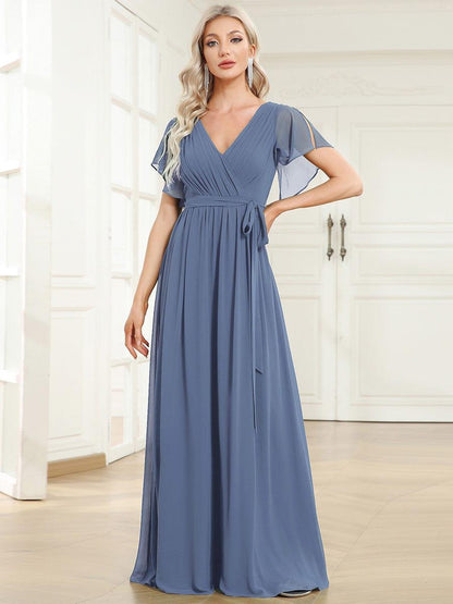 ever LEORA|Flowy Pleated A-Line Chiffon Tie-Waist Bridesmaid Dress