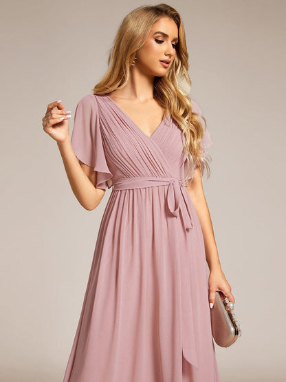 ever LEORA|Flowy Pleated A-Line Chiffon Tie-Waist Bridesmaid Dress