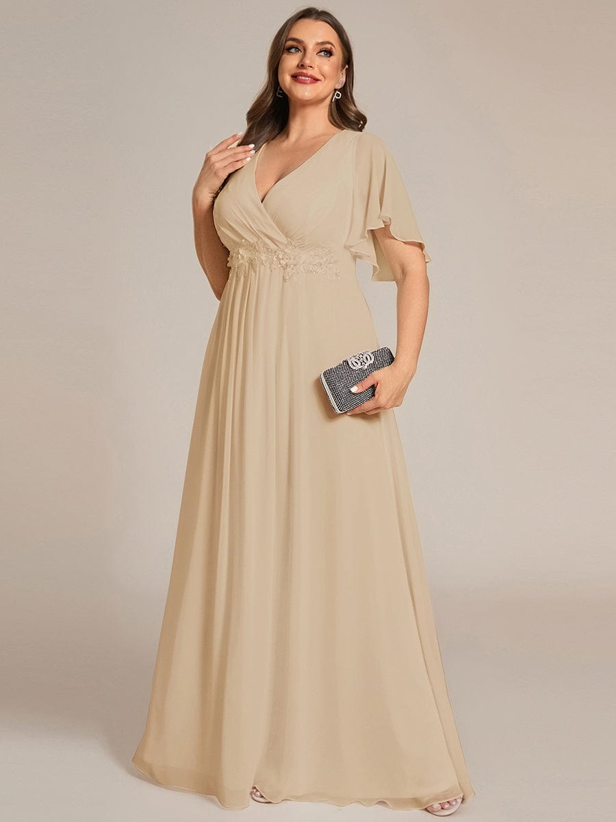 ever IVYROSE|Ruffles Sleeve A-Line Chiffon Waist Applique Maxi Mother of the Bride Dress