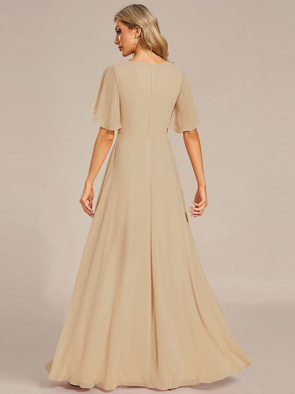 ever IVYROSE|Ruffles Sleeve A-Line Chiffon Waist Applique Maxi Formal Evening Dress