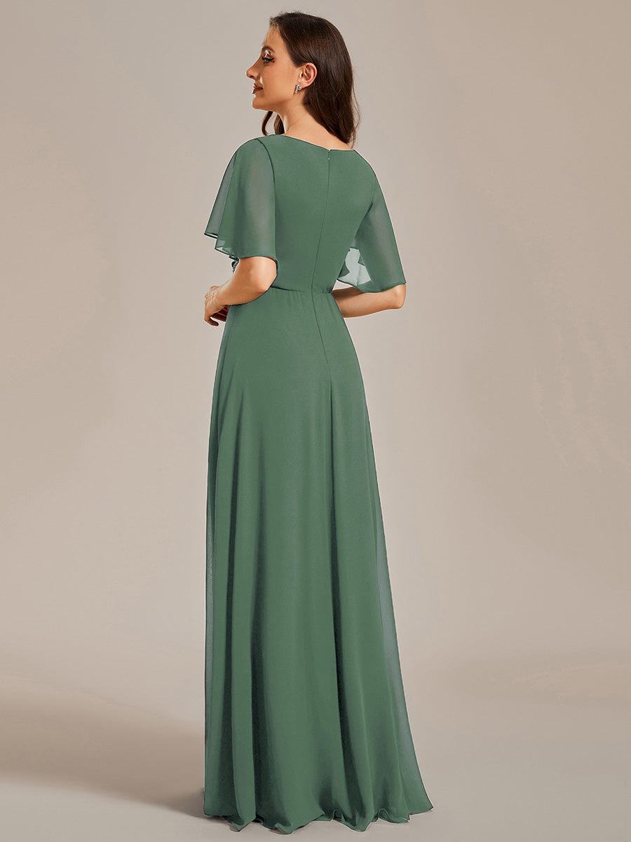 ever IVYROSE|Ruffles Sleeve A-Line Chiffon Waist Applique Maxi Mother of the Bride Dress