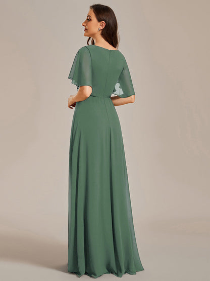 ever IVYROSE|Ruffles Sleeve A-Line Chiffon Waist Applique Maxi Mother of the Bride Dress