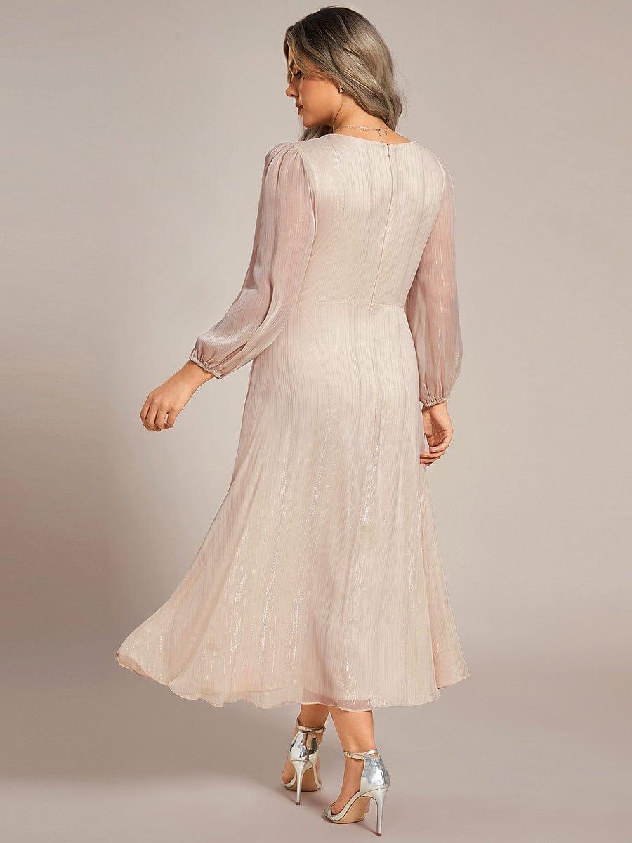 ever EMBER|See-Through Long Sleeve Twist Knot A-Line Lotus Leaf Shimmering Evening Dress