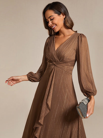 ever EMBER|Glitter Twist Knot See-Through Long Sleeve Wedding Guest Dress