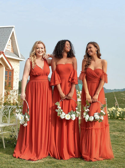 ever LUCIE|Off-Shoulder Sweetheart Double Layer Pleated Bridesmaid Dress