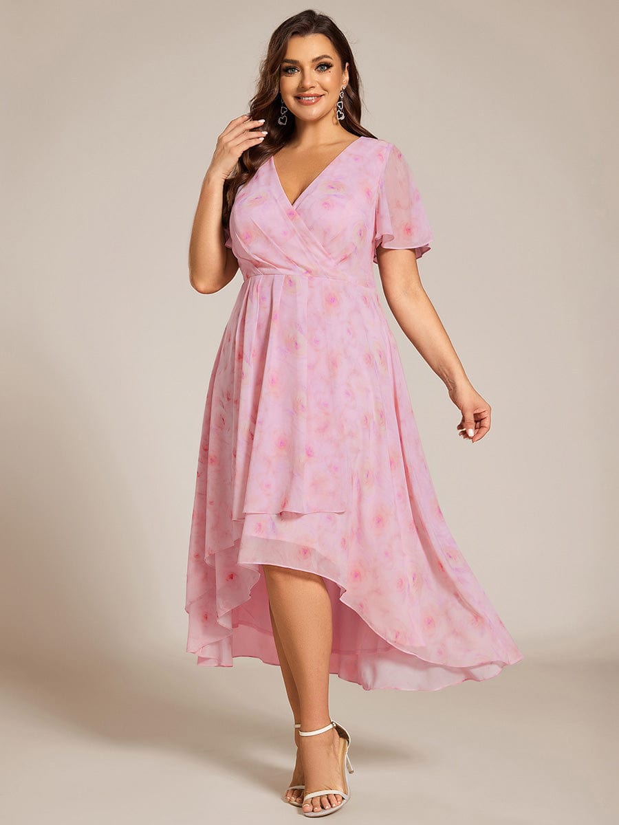 ever LARK|Pleated Chiffon Ruffles Sleeve Midi Bridesmaid Dress