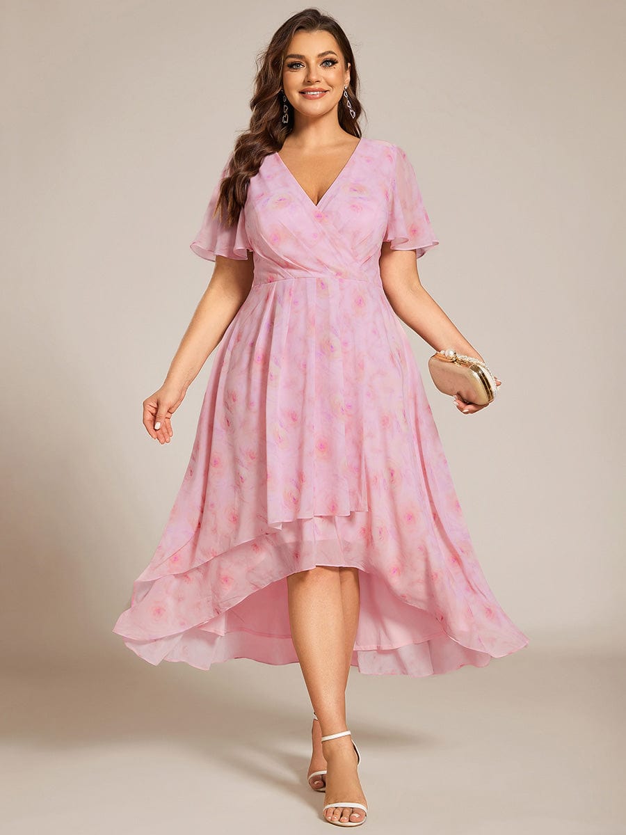 ever LARK|Pleated Chiffon Ruffles Sleeve Midi Bridesmaid Dress