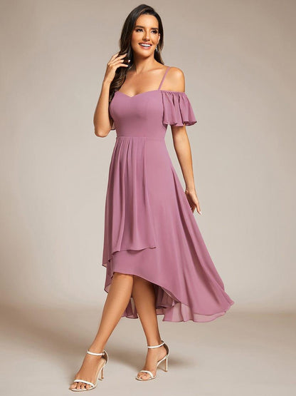 ever JORDANE|Spaghetti Strap Cold Shoulder Chiffon A-Line Midi Bridesmaid Dress