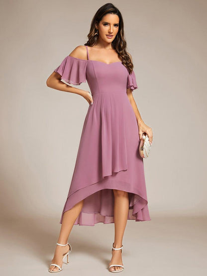 ever JORDANE|Spaghetti Strap Cold Shoulder Chiffon A-Line Midi Bridesmaid Dress