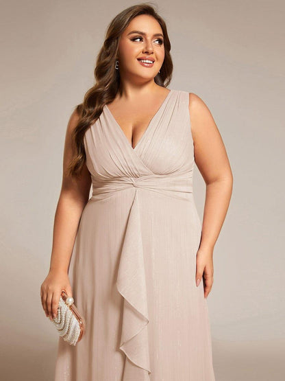 ever MEI|Glitter Sleeveless A-Line Midi Wedding Guest Dress with Ruffled Hem