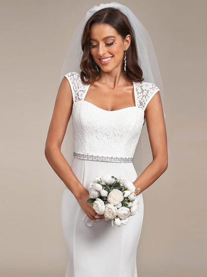 MARSEILLE'S BRIDE|Simple Cap Sleeve Sweetheart Mermaid Style Wedding Dress