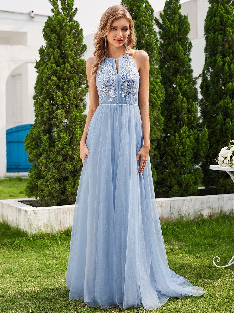 NORESSA'S BRIDE|A-Line Halter Neck Applique Wedding Dress with Tulle