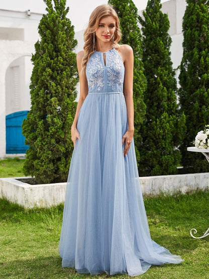 NORESSA'S BRIDE|A-Line Halter Neck Applique Wedding Dress with Tulle