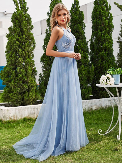 NORESSA'S BRIDE|A-Line Halter Neck Applique Wedding Dress with Tulle