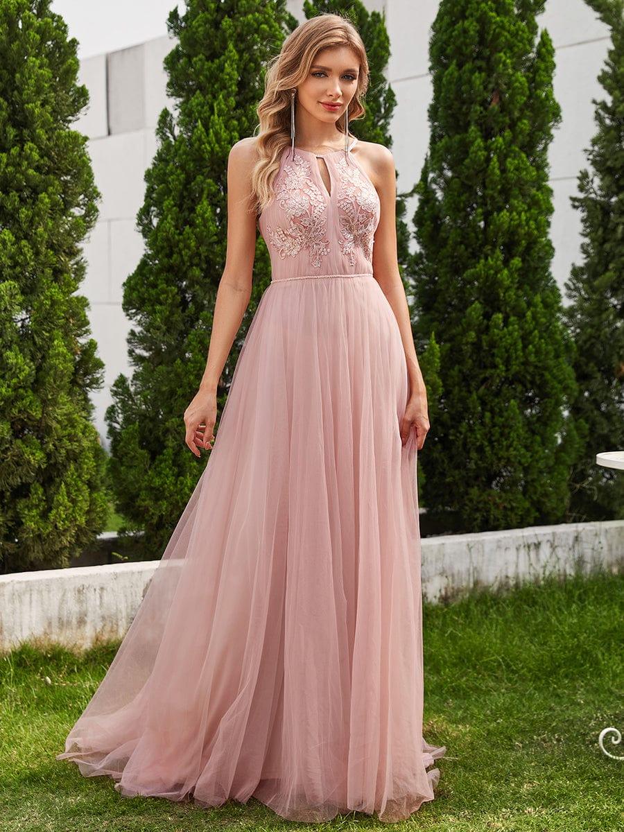 NORESSA'S BRIDE|A-Line Halter Neck Applique Wedding Dress with Tulle