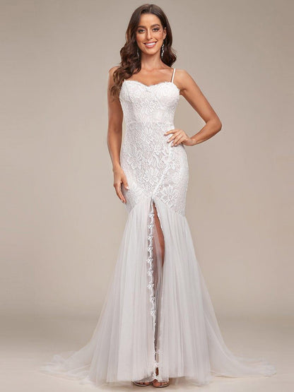 ORCELLA'S BRIDE|Spaghetti Strap Lace Backless Long Fishtail Wedding Dress