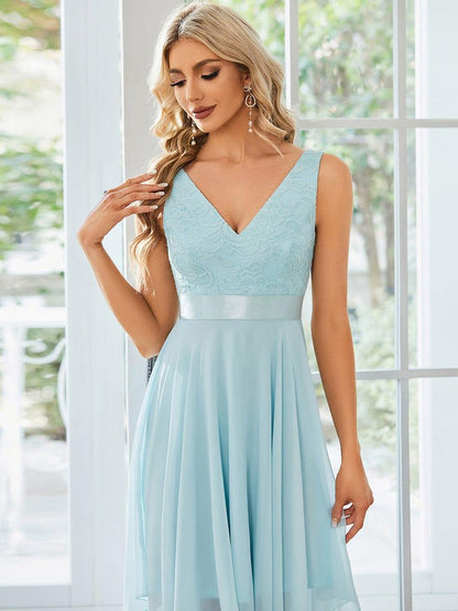 ever COSTA|Stunning V Neck Lace Dress with Asymmetrical Hems