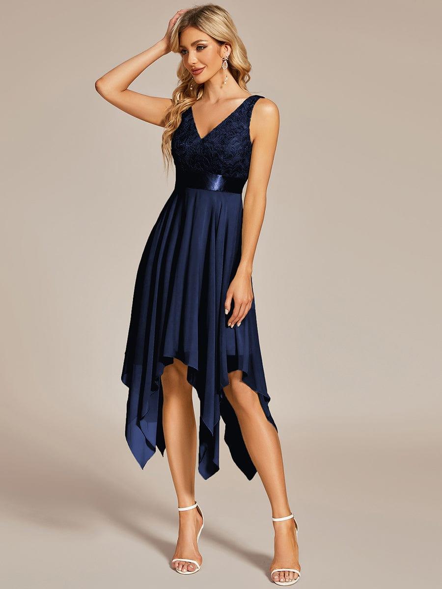 ever COSTA|Stunning V Neck Lace Dress with Asymmetrical Hems