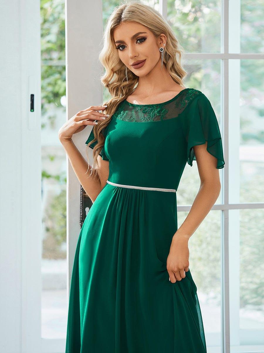 Chiffon Ruffle Sleeves Asymmetrical Hem Mother of the Bride Dress