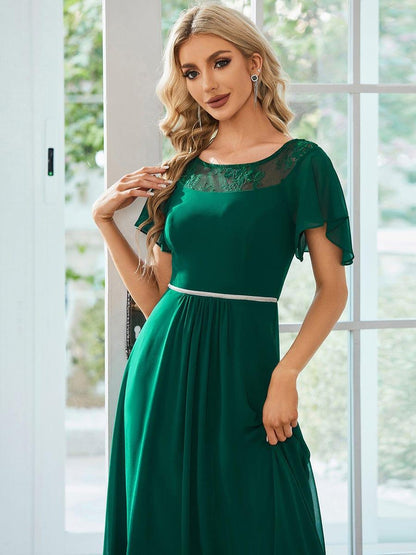 Chiffon Ruffle Sleeves Asymmetrical Hem Mother of the Bride Dress