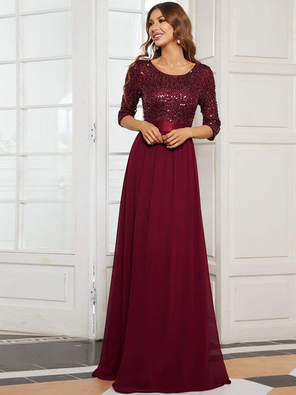 ever FLORENCE|Sequin Round Neckline Dress with Chiffon
