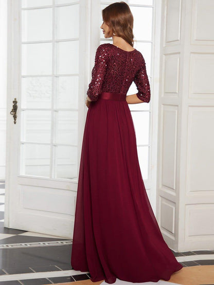ever FLORENCE|Sequin Round Neckline Dress with Chiffon