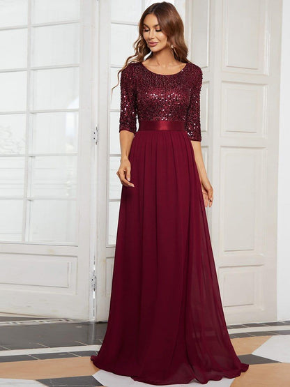ever FLORENCE|Sequin Round Neckline Dress with Chiffon