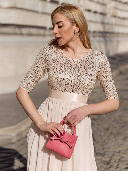 ever FLORENCE|Sequin Round Neckline Dress with Chiffon