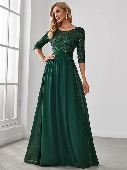 ever FLORENCE|Sequin Round Neckline Dress with Chiffon