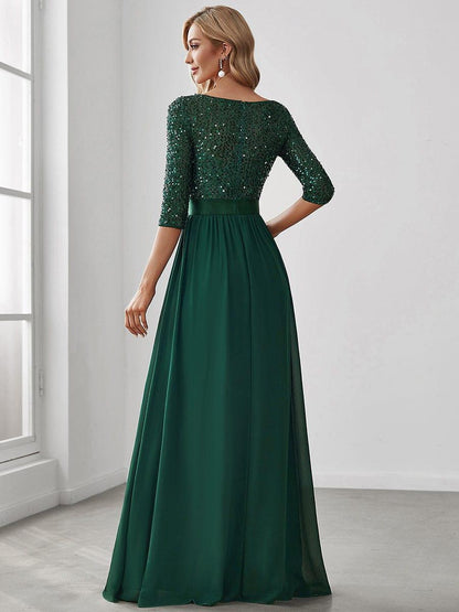 ever FLORENCE|Sequin Round Neckline Dress with Chiffon