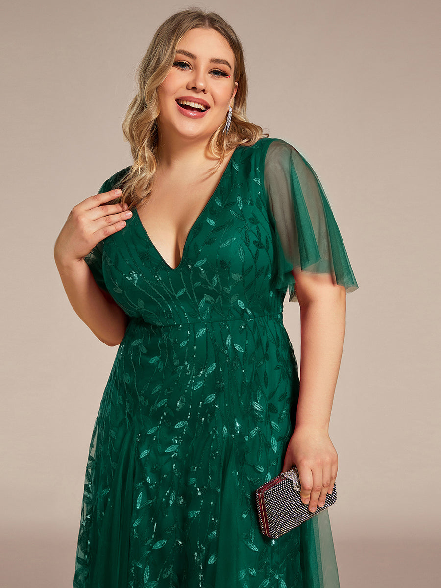 ever ASTRAL|Elegant Ruffle Sleeves Maxi Sequin Mother of the Bride Dress