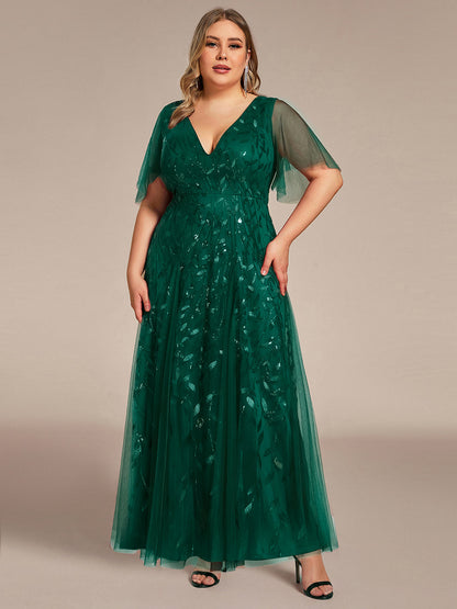 ever ASTRAL|Elegant Ruffle Sleeves Maxi Sequin Mother of the Bride Dress