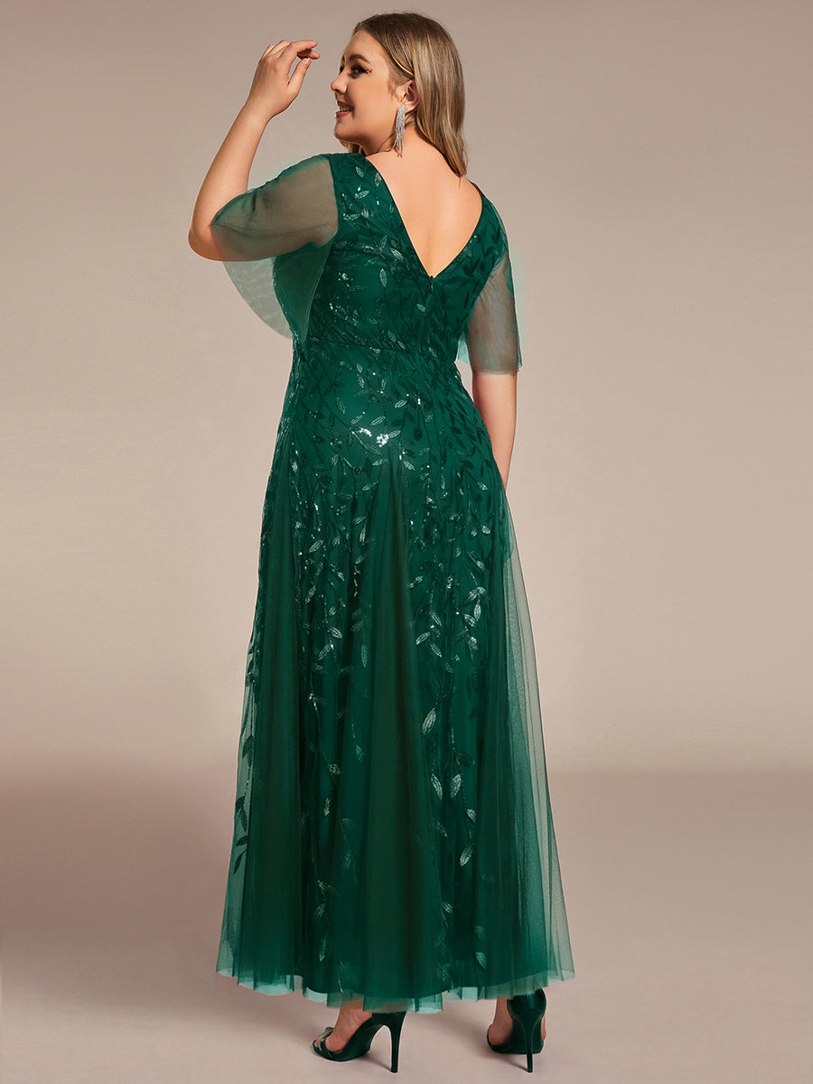 ever ASTRAL|Ruffle Sleeves Leaf Sequin Maxi Bridesmaid Dress