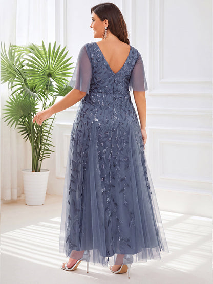 ever ASTRAL|Shimmery Ruffle Sleeves Maxi Sequin Evening Dress