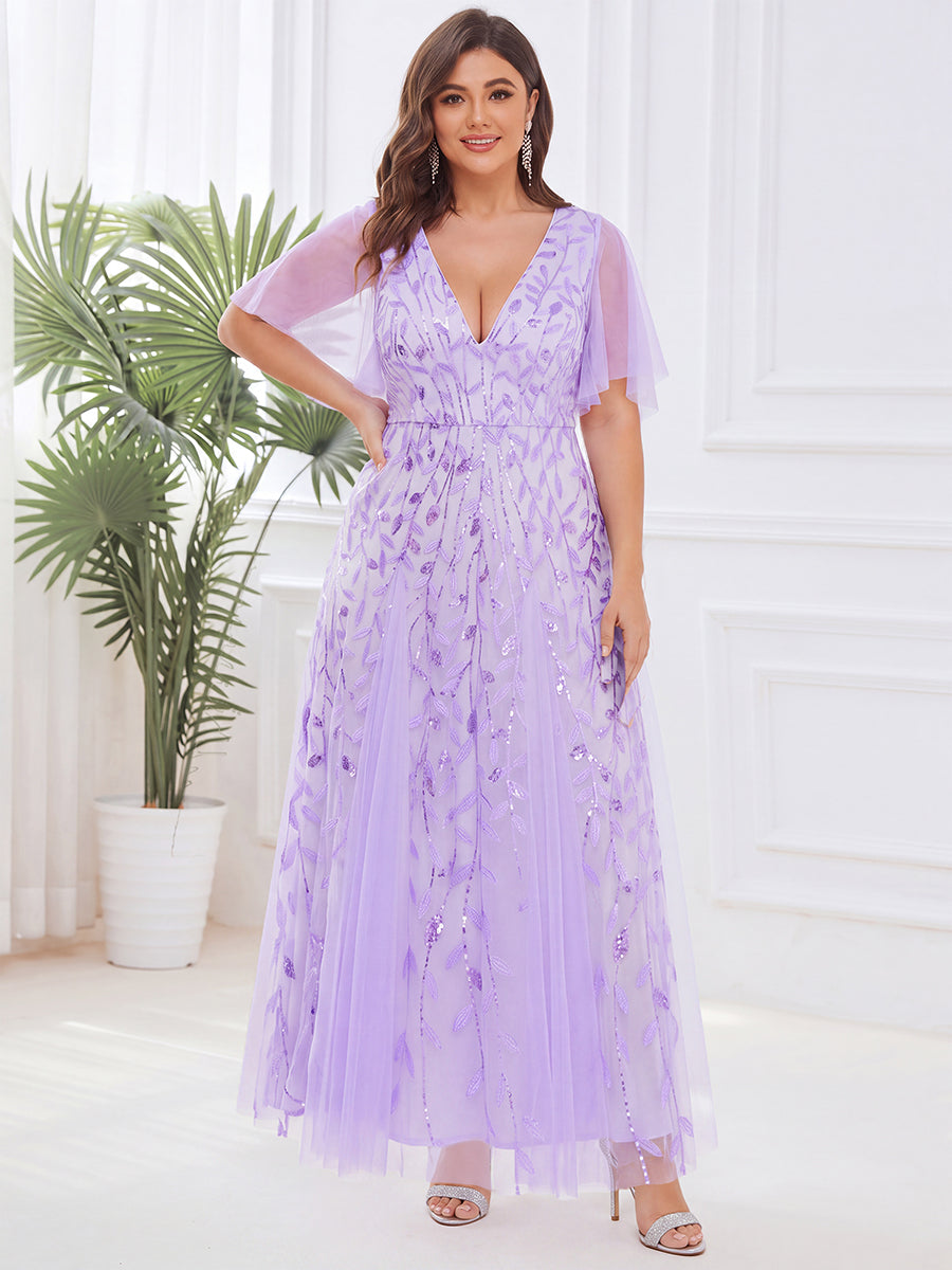 ever ASTRAL|Shimmery Ruffle Sleeves Maxi Sequin Evening Dress