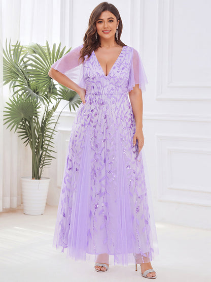 ever ASTRAL|Ruffle Sleeves Leaf Sequin Maxi Bridesmaid Dress