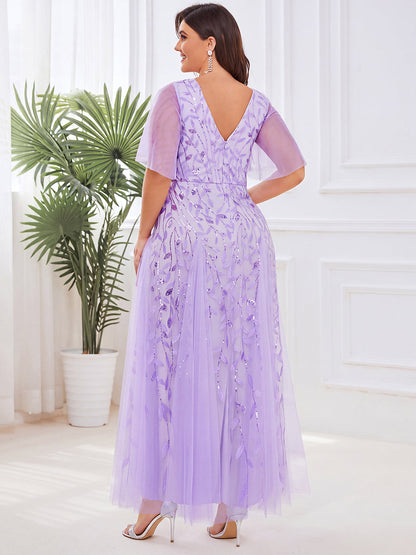 ever ASTRAL|Ruffle Sleeves Leaf Sequin Maxi Bridesmaid Dress