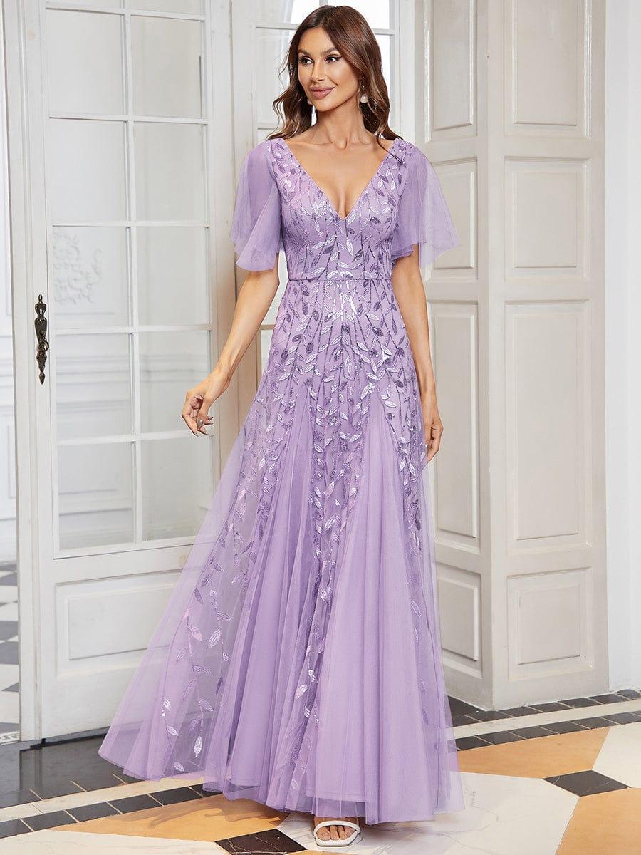 ever ASTRAL|Ruffle Sleeves Leaf Sequin Maxi Bridesmaid Dress