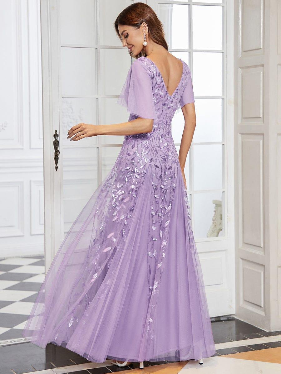 ever ASTRAL|Elegant Ruffle Sleeves Maxi Sequin Mother of the Bride Dress