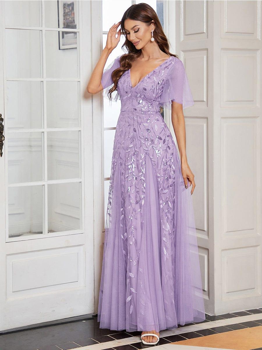 ever ASTRAL|Elegant Ruffle Sleeves Maxi Sequin Mother of the Bride Dress