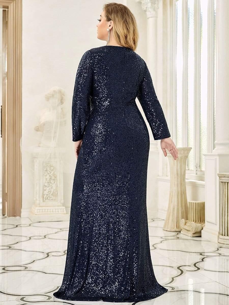 pretty NYX|Plus Size Sexy Deep V-Neck Sequin Bodice Formal Evening Gowns