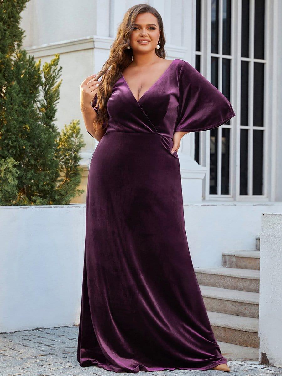 Velvet Double V Neck Maxi Bridesmaid Dress