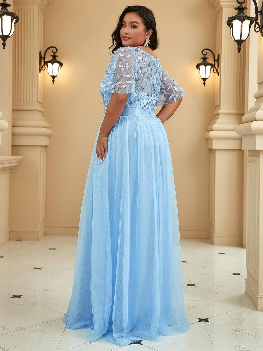 ever SAPHIR|Women's A-Line Short Sleeve Embroidery Floor Length Evening Dresses