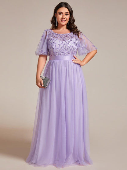 ever SAPHIR|Women's A-Line Short Sleeve Embroidery Floor Length Evening Dresses