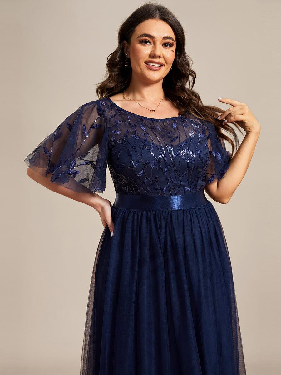 ever SAPHIR|Women's A-Line Sequin Leaf Maxi Prom Dress with Sleeves