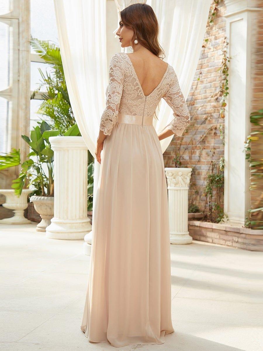 ever FAUN|Lace Chiffon Maxi Evening Dress with Half Sleeve